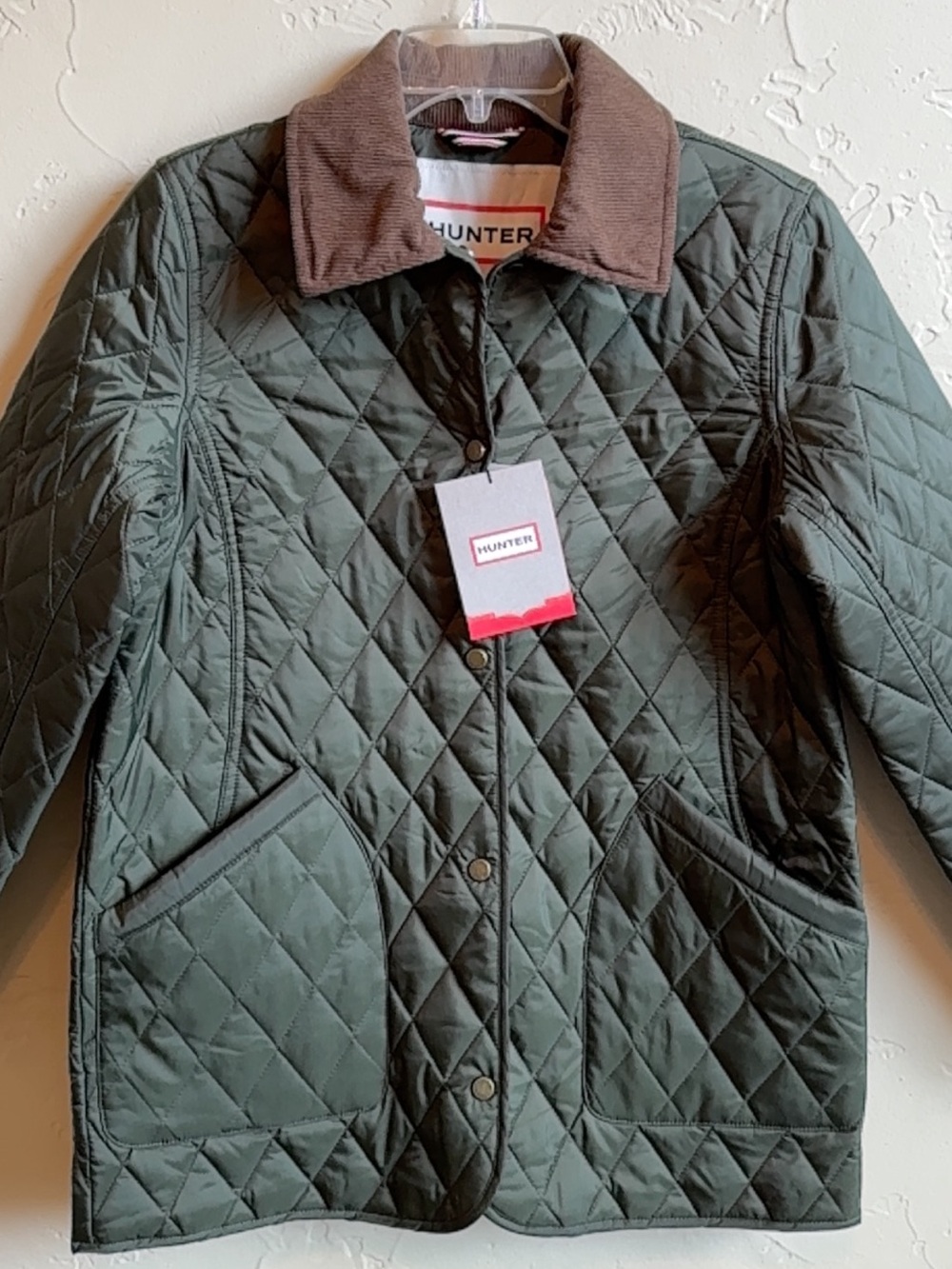 Hunter Rachel Quilted Olive Green Jacket with Brown Collar